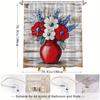 1pc Polyester Shower Curtain - Folk Art Floral Design with Red Ceramic Vase & Rustic Wooden Planks