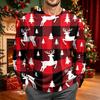 Men's Corduroy Long Sleeve Neck Shirt with Christmas Print for Holiday Casual Wear