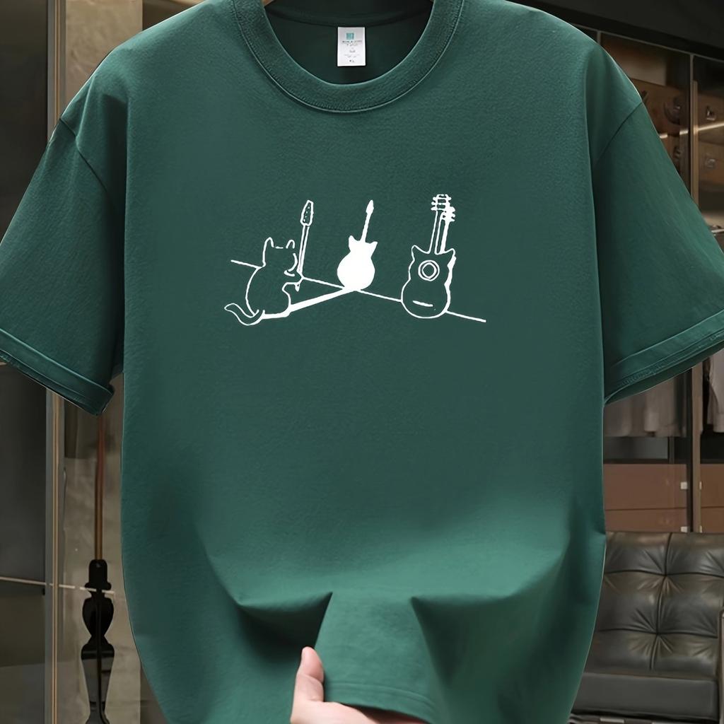 Men's Summer 100% Cotton Fashionable Casual Sports Loose Trendy Brand Pattern Printed Round Neck Short Sleeve T-shirt Top