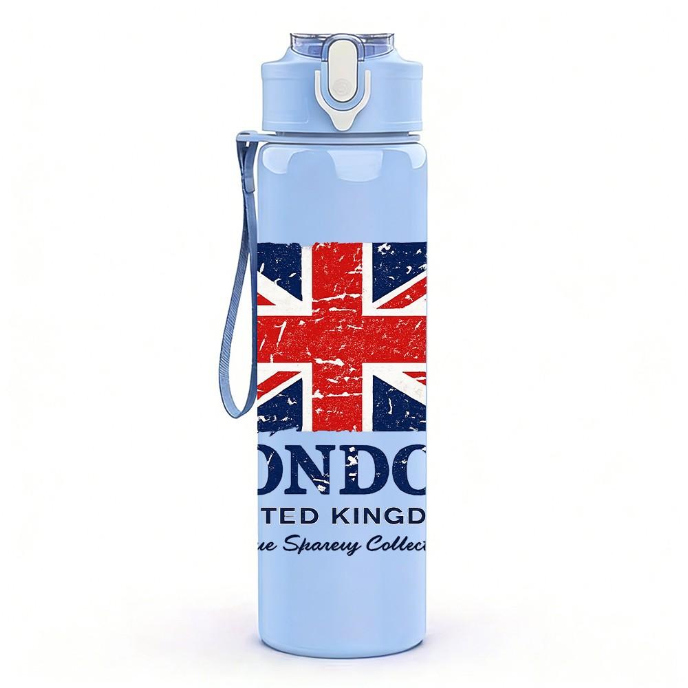 1PC Union Jack London Flag 750ml Color Plastic Sports Water Bottle Leakproof Flip Straw Lid Suitable for Sports Office Home Use