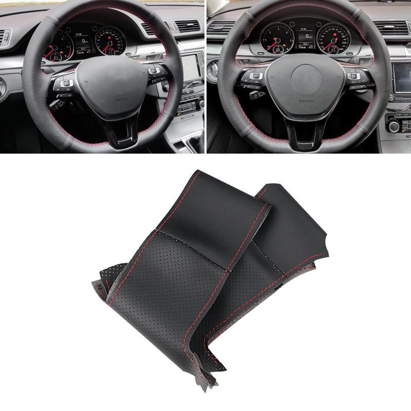Black-red Perforated Microfiber Leather Car Steering Wheel Cover Trim For VW Golf 7 MK7 Jetta Passat B8 New Polo Tiguan Sharan