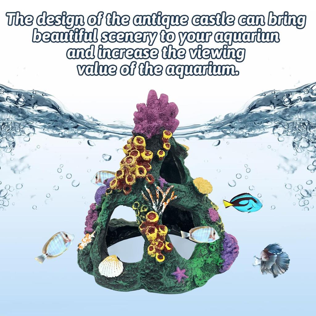 Coral Aquarium Decoration Fish Tank Resin Rock Mountain Cave Ornaments Betta Fish House for Betta Sleep Rest Hide Play Breed