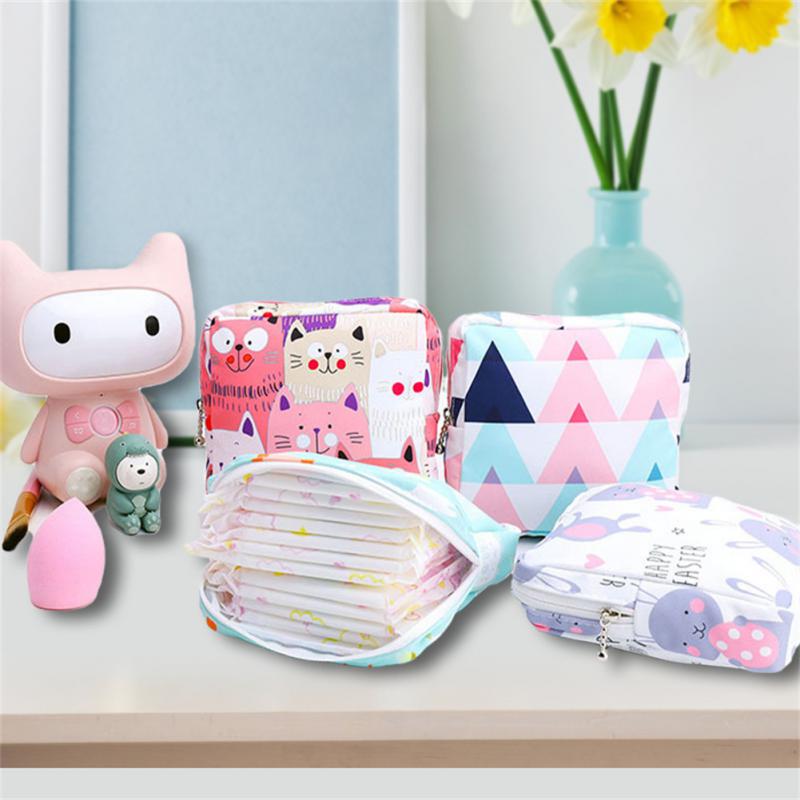Women Portable Sanitary Napkin Tampon Storage Bag Cotton Travel Makeup Storage Bag Literary Zipper Coin Purse Sundries Storage