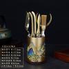 Brass Tea Ceremony Tools Set With Ebony Wood Holder Six Piece Accessories Gaiwan Brewing