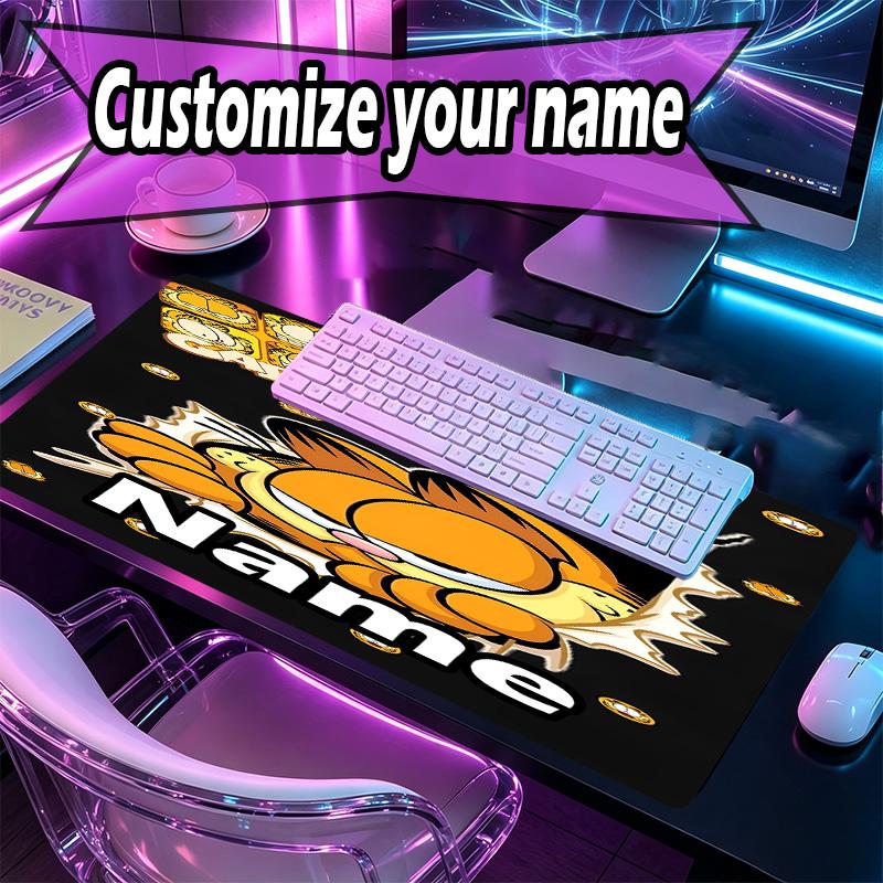 Custom Name Personalized Garfield Pattern Mousepad, Laptop PC Desk Mat, Decorative Desk Mat for Home Keyboard Pad Gift