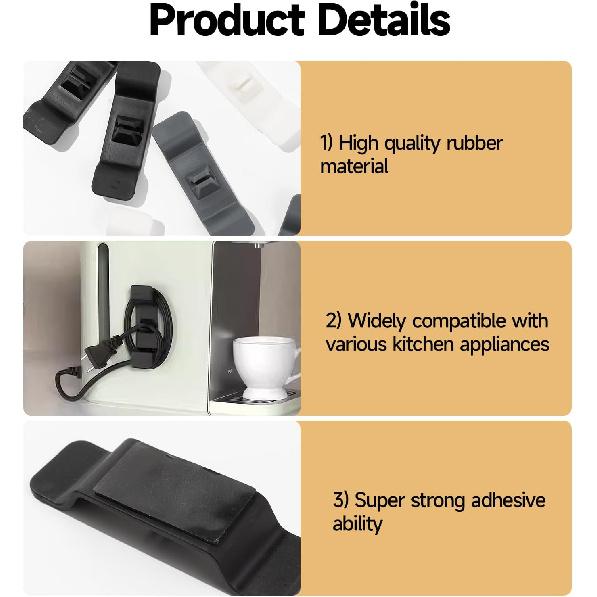8PCS Cord Organizer for Appliances, Upgraded Stick On Appliance Cord Holder and Wrapper, Kitchen Cord Bundler Organizer for Coffee Maker, Blender,