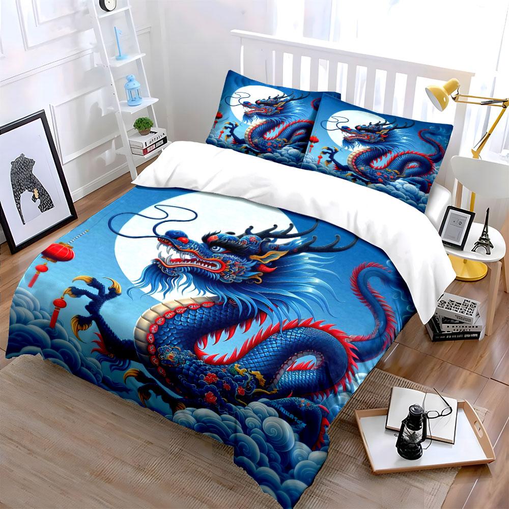 Dragon Artwork Home Decor Set Soft Comfortable Duvet Cover Bedding Set Included 1*Duvet Cover & 2*Pillowcases, Gift