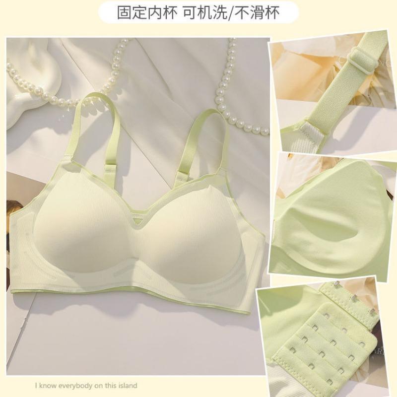 Women Light Green Push Up Seamless Wireless Bra M шампанского