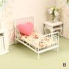 1Set 1:12 Dollhouse Iron European Bed Mini Cradle with Mattress Cushion Ornaments Miniature Furniture Bedroom Decor Toy