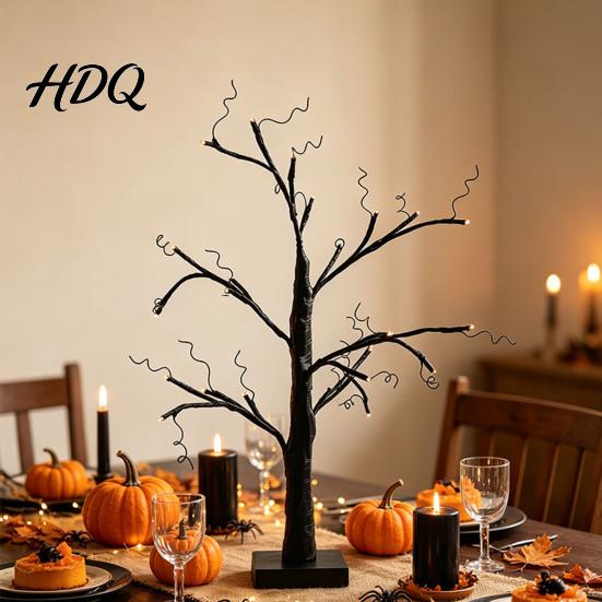 Lampade Natalizie da Tavolo Albero di Halloween Luce LED Ramo Nero Illuminato con Occhio di Fantasma Zucca Ragno USB Festival Luci da Interno Oggetti di Scena e Batteria