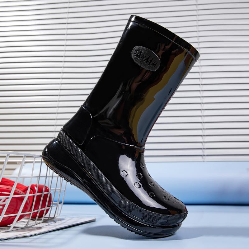 Rain Boots Simple Medium Tube Rain Shoes Women's Thickened Bottom Non-slip Water Shoes High Tube Water Boots Fashion Rubber Shoes Women