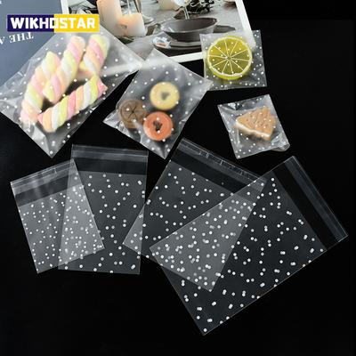 100pcs Plastic Transparent Cellophane Bags Polka Dot Candy Cookie Gift Bag Self Adhesive Candy Bags for Wedding Birthday Party