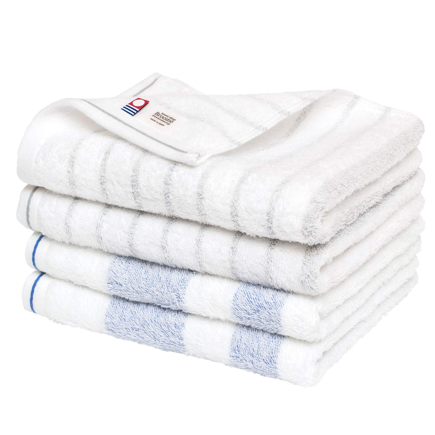 

Набор для лица Bloom Imabari Certified из натуральных полотенец для помещений, сделано в Японии, 4 шт., с бордюром, впитывающие, быстросохнущие, сушащие, мягкие, 100% хлопок, (Серо-голубой)