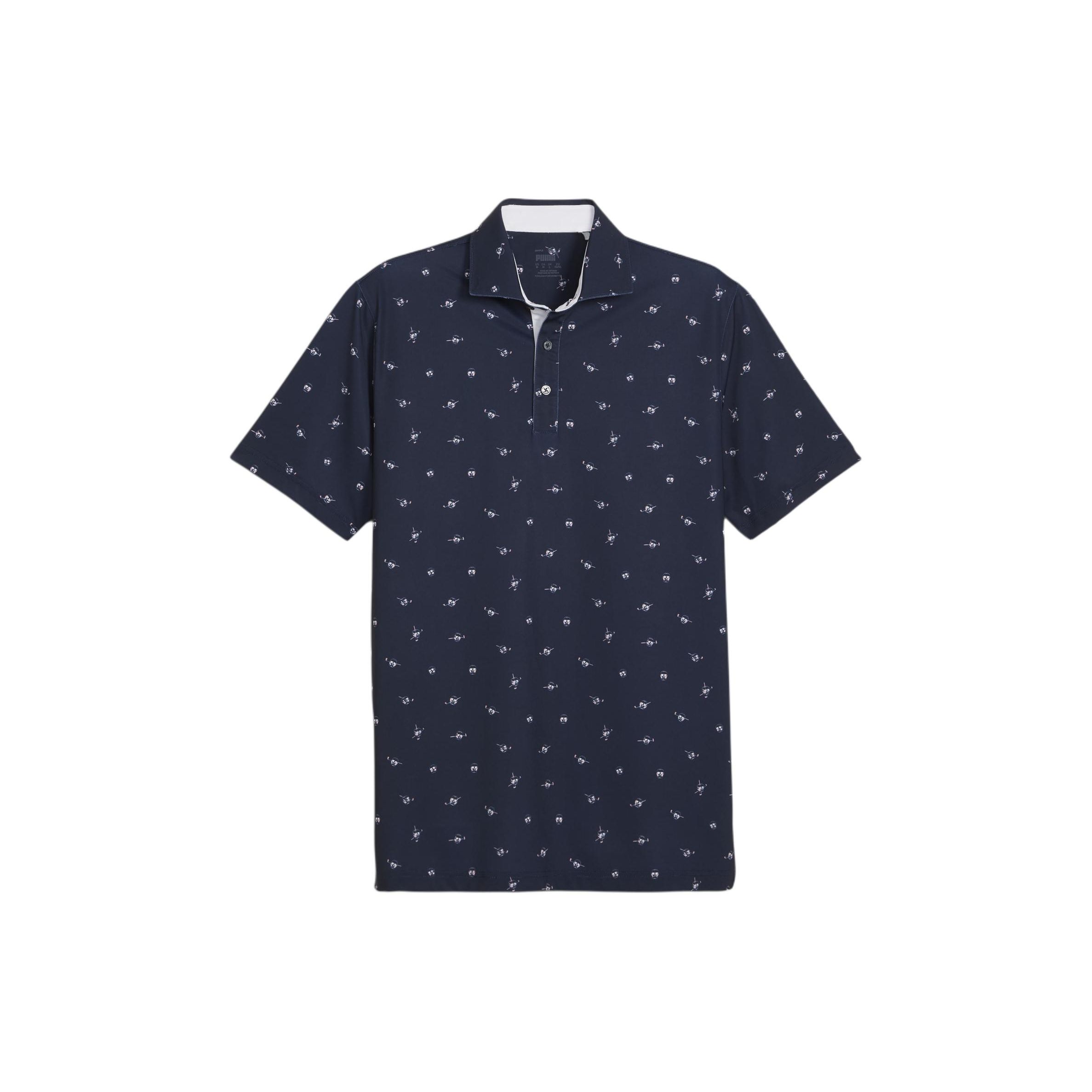

PUMA All Over Print Casual Straight Fit Polo Shirt Men tops Deep-Navy-Blue 624484-03 S