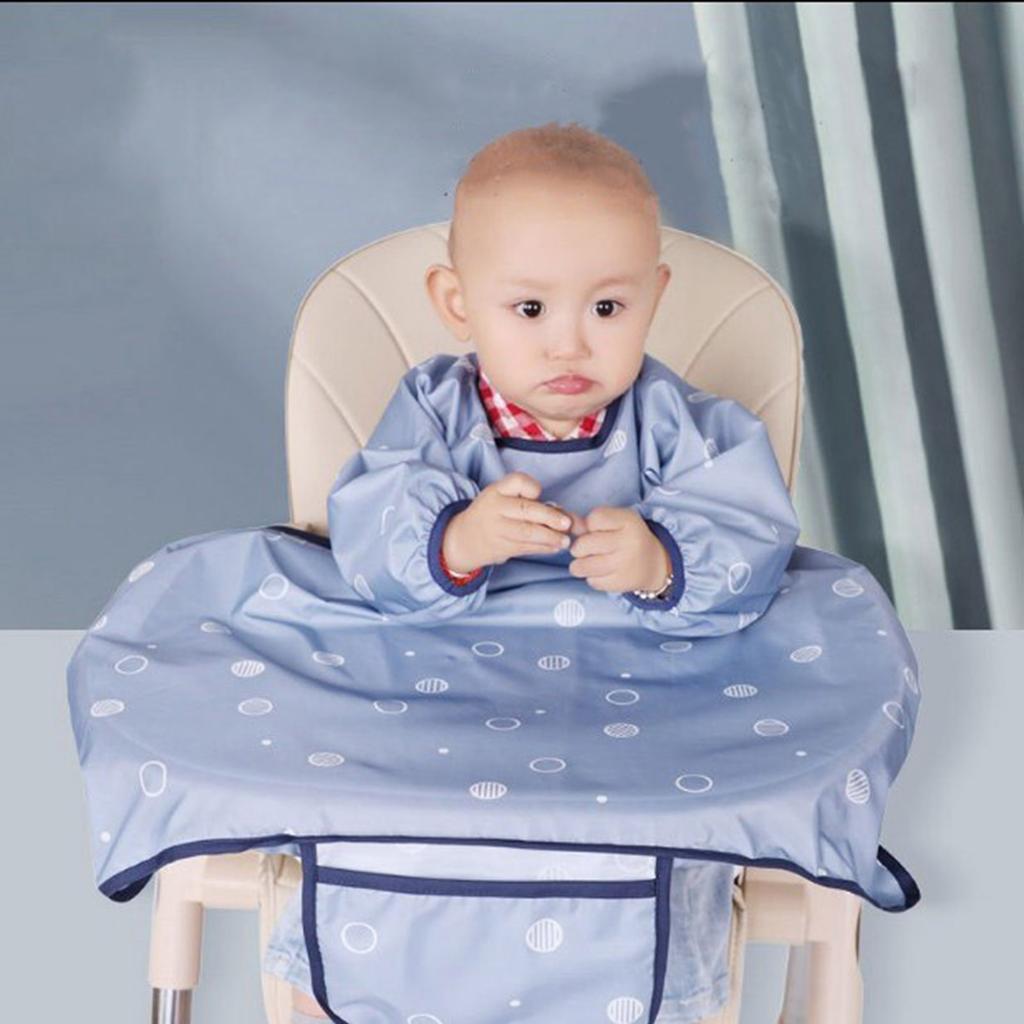 Coverall Baby Feeding Bibs Cute Pattern Smooth Surface Comfortable Dining Chair Bib Set for Home Blue with Storage Bag