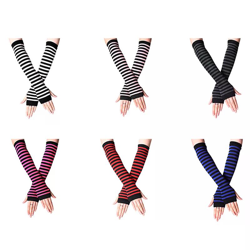 Outdoor Fashion Warm Wrist Glove Winter Warm Long Sleeves Gloves For Man Women Fingerless Stripe Knitted Elbow Mittens Elastic