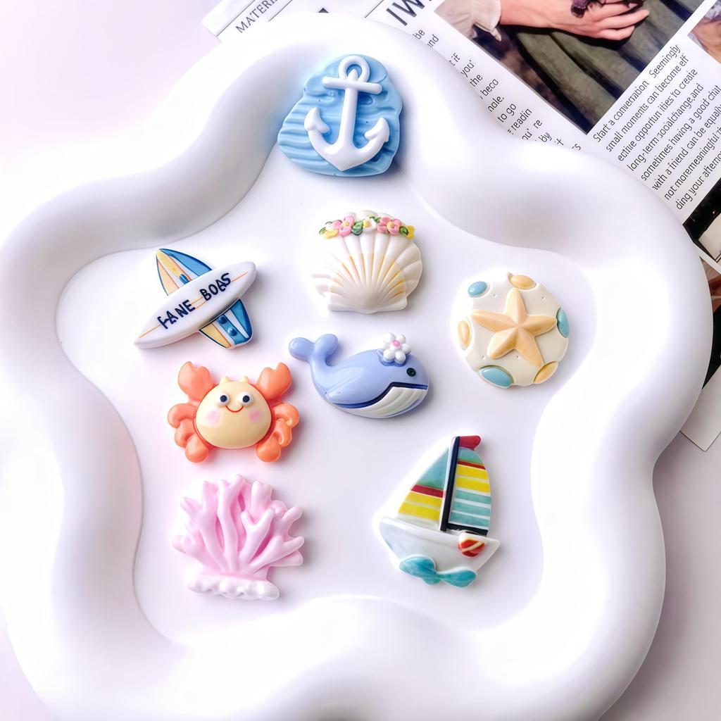 8-Piece Ocean Cartoon Resin DIY Set: Cream Glue, Handmade Jewelry, Hair Clips, Phone Cases, Shoe Buckles