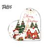 Romantic Christmas Gifts Heart Shaped Acrylic Tabletop Sign, 2D Winter Snow Scene Desktop Ornament Holiday Centerpieces with Santa, Snowman