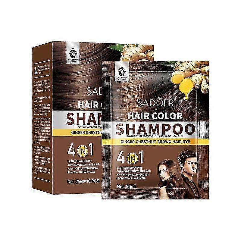 Shampoo Colorante per Capelli Grigi - Shampoo Colorante Naturale Zenzero Castano Chiaro per Colore a Lunga Durata in Minuti, 25ml x 10pz, Formato da Viaggio