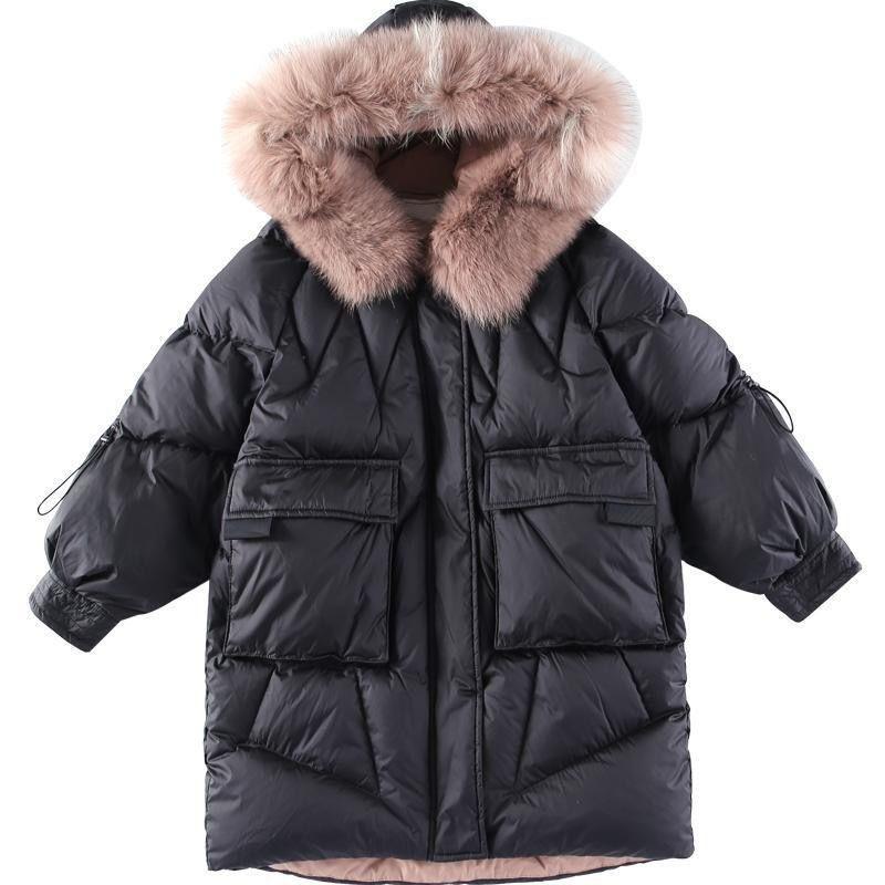 Hochwertiger Mädchen-Daunenmantel, weiße Entendaunen-Baumwoll-gefütterte Jacke, mittellanger Kindermantel im koreanischen Stil