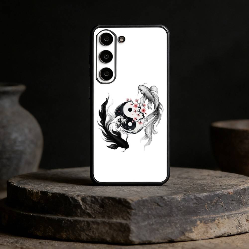 Coque de téléphone Art Poisson Carpe Koi Yin Yang Pour Samsung Galaxy A13,21s,22,31,32,52,53,71,72,73, Housse Noire Souple