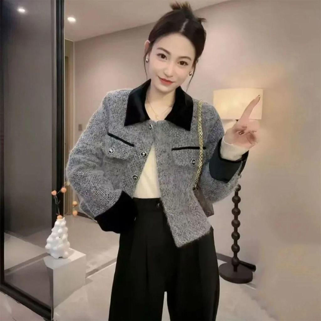New French Petite Woolen Jacket - Autumn/Winter Collection, Stylish Lapel, Thickened Short Design