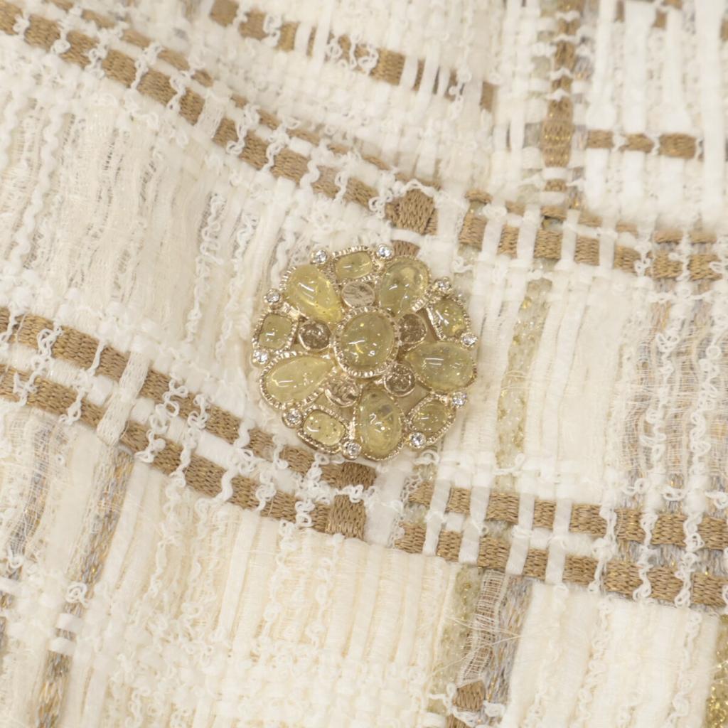 CHANEL Domestic genuine P50631V37753 15C Gripoa button tweed collarless jacket Jacket 34 Ecru x GoldUsed