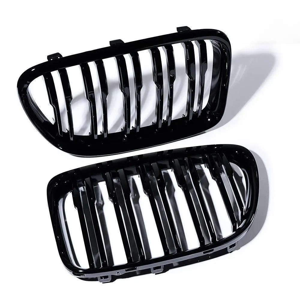 2Pcs Car Grille Double Line Front Bumper Kidney Grille Compatible For E84 X1 18i 20i 25i 28i 2009-2015 Auto Accessories