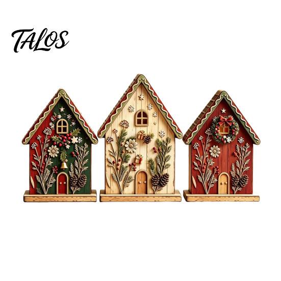 Christmas Farmhouse Mantel Accents 3Pcs/Set Wooden Ornaments, Rustic Gingerbread Man Tree Tiered Tray Style Festive Decor, Centerpieces for