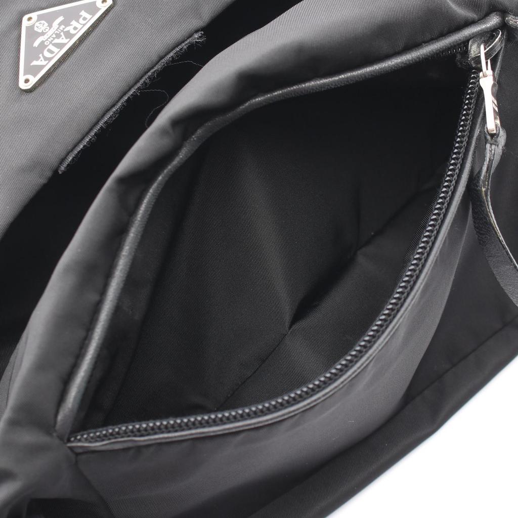 Used PRADA Triangle logo Shoulder Bag Nylon leather Black Used Women