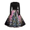 Women's Fashionable And Elegant Autmn And Winter Long-sleeved Christmas Tree Print Dress