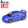 1/36 Scale Subaru Impreza WRX STI Alloy Car Model Welly Diecast Metal Alloy Vehicle Miniature Pull Back Collection Gift for Children Boys Kid