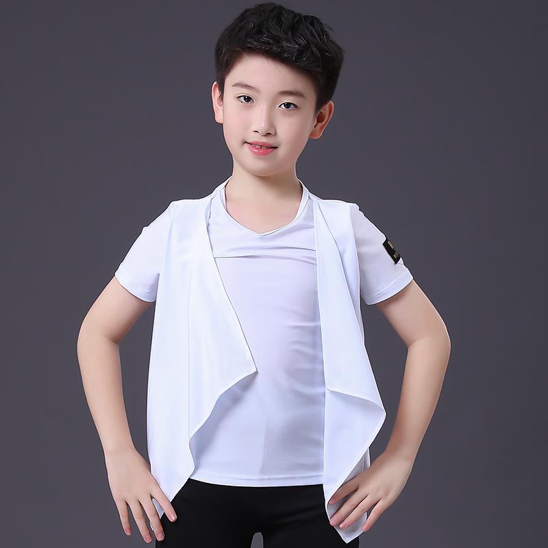 Boys' Latin Dance Performance Tops: Long & Short Sleeve Training Wear for Summer & Autumn Competitions & Exams