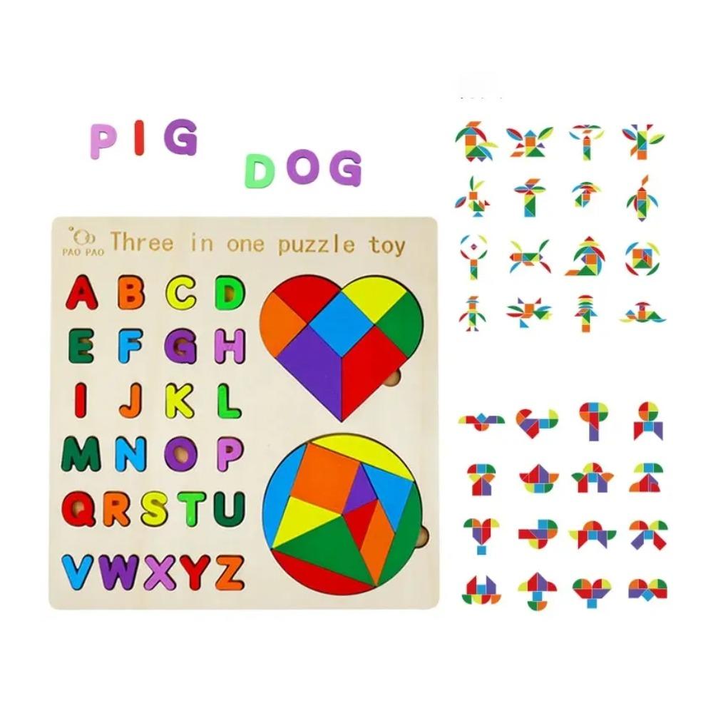 3 In 1 Wooden Puzzle Toy Color Shape Cognition Brain Games for Children Wood Jigsaw Puzzles Toys Tangrams for Children Kids