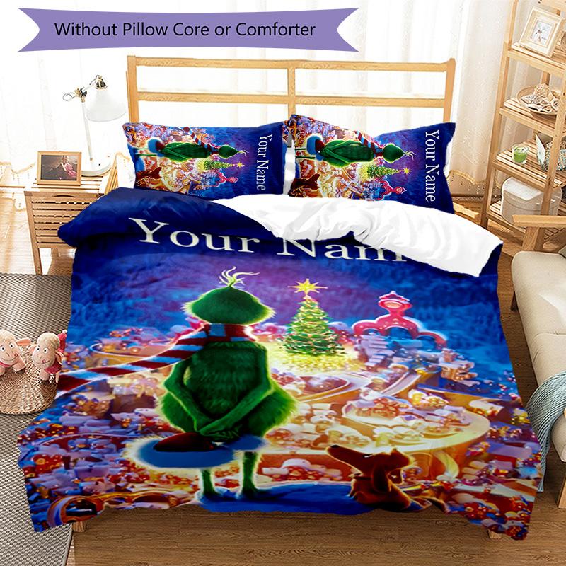 3pcs Crunch Christmas2 Cover Set - Personalized Name, HD Printed Bedding with 1 Cover and 2 Pillowcases - Perfect for Home Decor, Easy Care