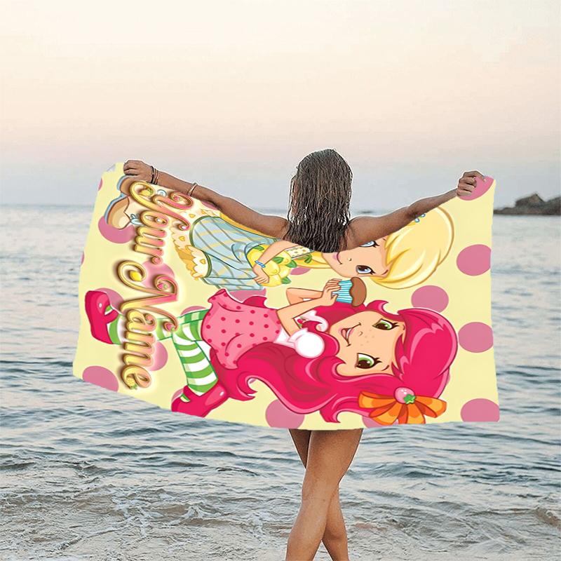 1pc Princess Strawberry Beach Towel with Custom Name, Beach and Seaside Swimming Pool Equipment, Fashion Pattern, Rectangular, Travel Essential