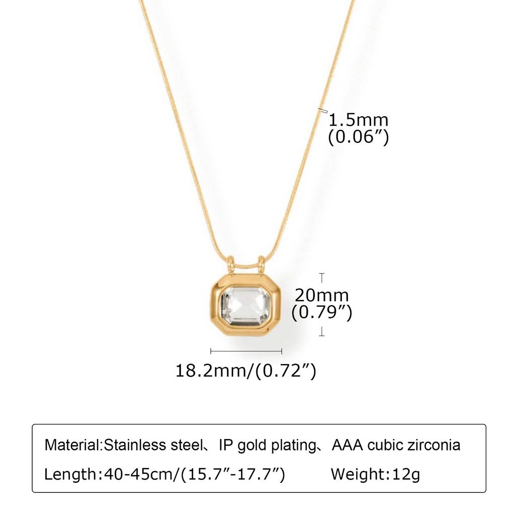 SKU Dainty Geometric Square AAA CZ Stone Pendant Necklaces For Women, Chic Bling Slide Necklace Minimalist Stackable Collar