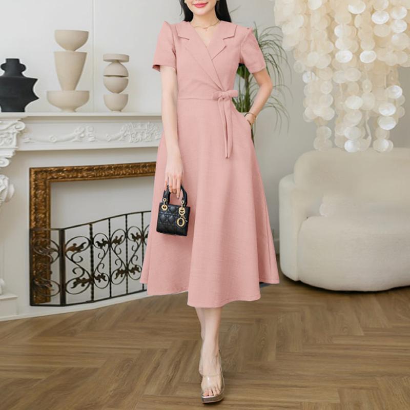 ZANZEA Women Casual V-neck Elegant Summer Short Sleeve Dress