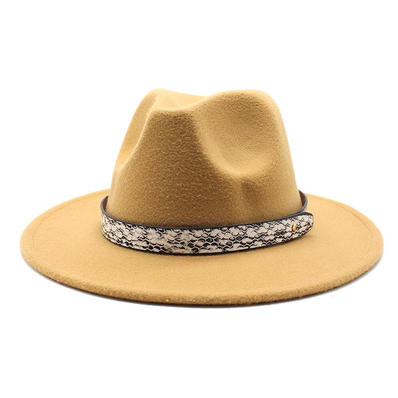 Seasonal White Big Eaves Hat Flat Edge Top Hat Men'S And Women'S Woolen Jazz Hat Lmn173