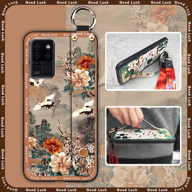 Fashion Lanyard Phone Case For Oukitel C21 Wristband Kickstand Elderly Lady Waterproof For Mom Anti-knock Shockproof