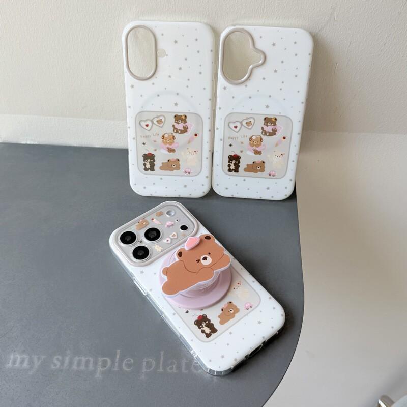 Kawaii Cartoon Dog Phone Stand Case IPhone 15 16 17 Pro Max Double Layer IMD Anti-Scratch Drop Protection