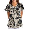 Women's Floral Print Loose Fit V Neck Short Sleeve Medical Scrub Top with Pockets for Healthcare Professionals Comfortable Workwear