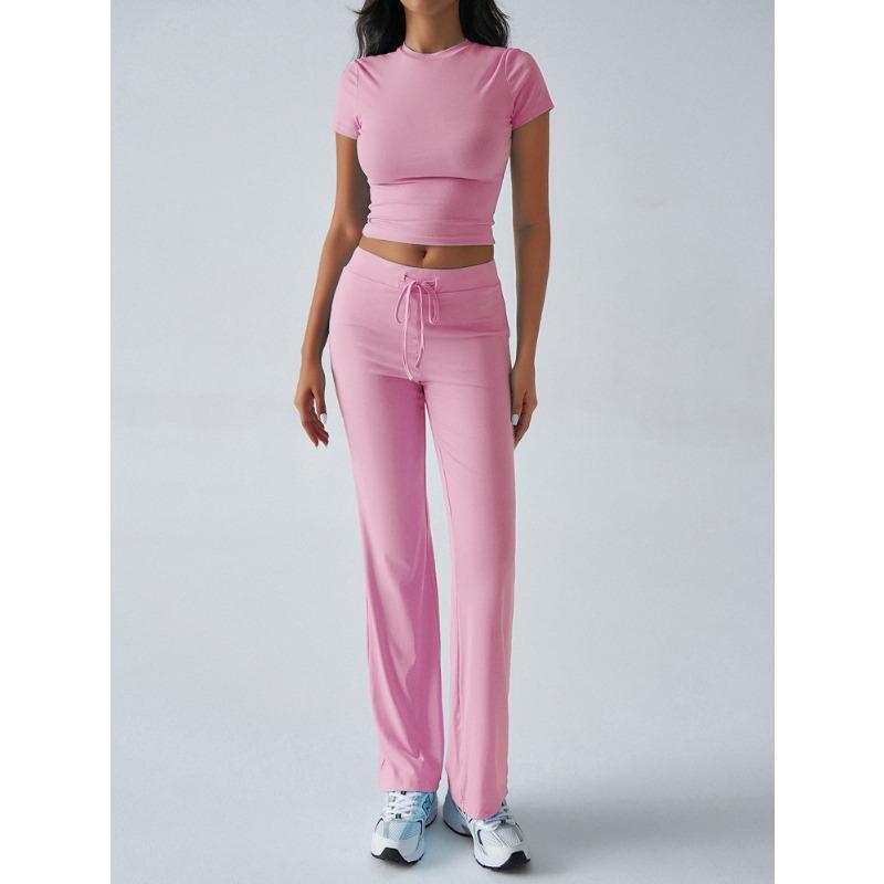 Women's Summer Temperament Solid Color Round Neck Casual Fashionable Short-sleeved Trousers Suit