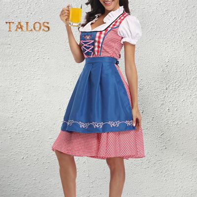 Women's Plaid Oktoberfest Costume German Dirndl Dress Traditional Bavarian Outfits for Halloween Festival Carnival Cosplay