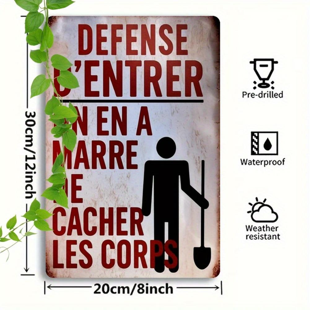 1pc 7.8x11.8 Inch 2D Flat French "Do Not Enter" Metal Wall Art - Humorous Vintage Iron Sign, Waterproof for Home/Garage/Kitchen