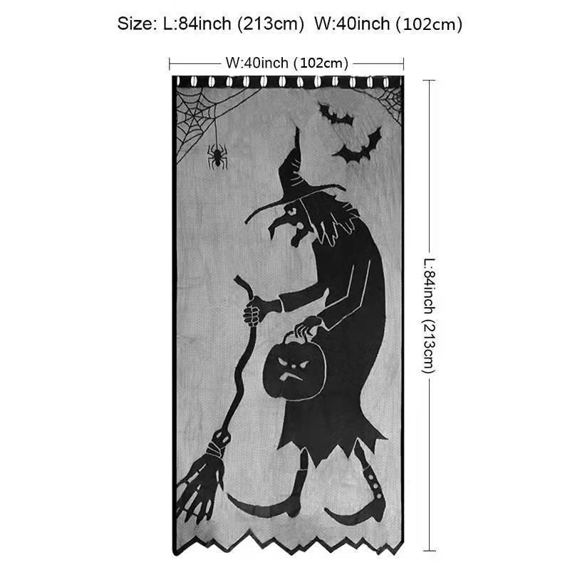 Window Spider Witch Bat Skull Door Curtain Halloween Ghost Festival Black Lace Curtain Halloween Atmosphere Decoration Family Gathering Decoration