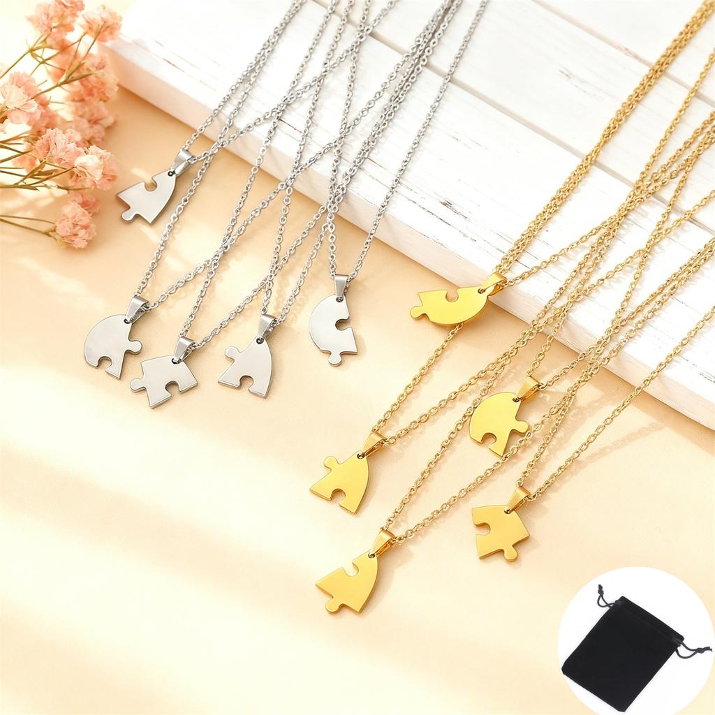 Customized Name Heart shaped Puzzle Necklace Stainless Steel Personalized Love Puzzle Friendship Necklace Family Jewelry Gift