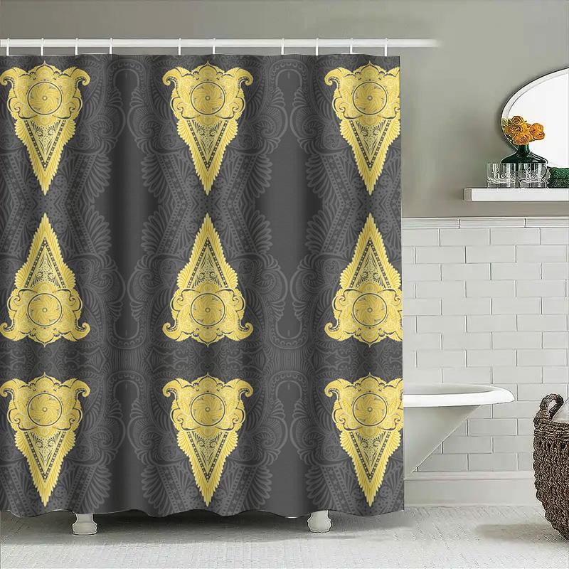 Gold Plated Decorative Shower Curtain Set with Tassel Rod Pocket for Bathroom Home Decoration Gray Yellow