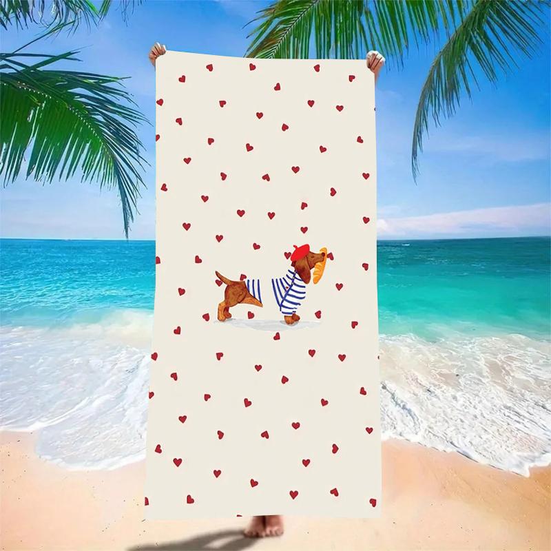 Kawaii Doxie Dog Sausage Print Microfiber Beach Towel Big Oversized Cream Pet Pool Blanket Unique Summer Gift for Girl Kids