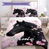 3pcs Custom Name Horse Bedding Set Duvet Cover Closure Includes 1 Duvet Cover & 2 Pillowcases, Soft and Comfortable for All Seasons.